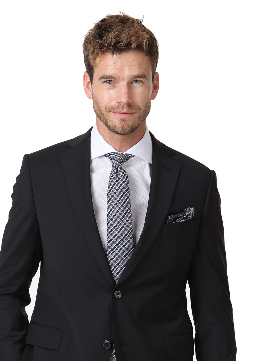 Black Plain Regular Fit Wool Blended Suit - 4