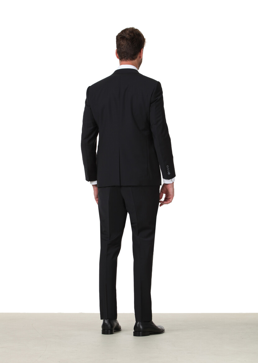 Black Plain Regular Fit Wool Blended Suit - 5