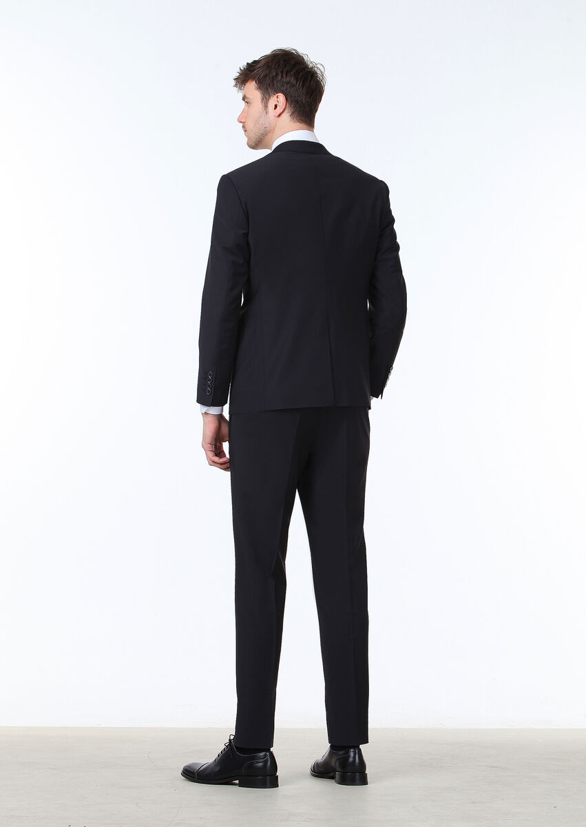 Black Plain Regular Fit Wool Blended Suit - 4