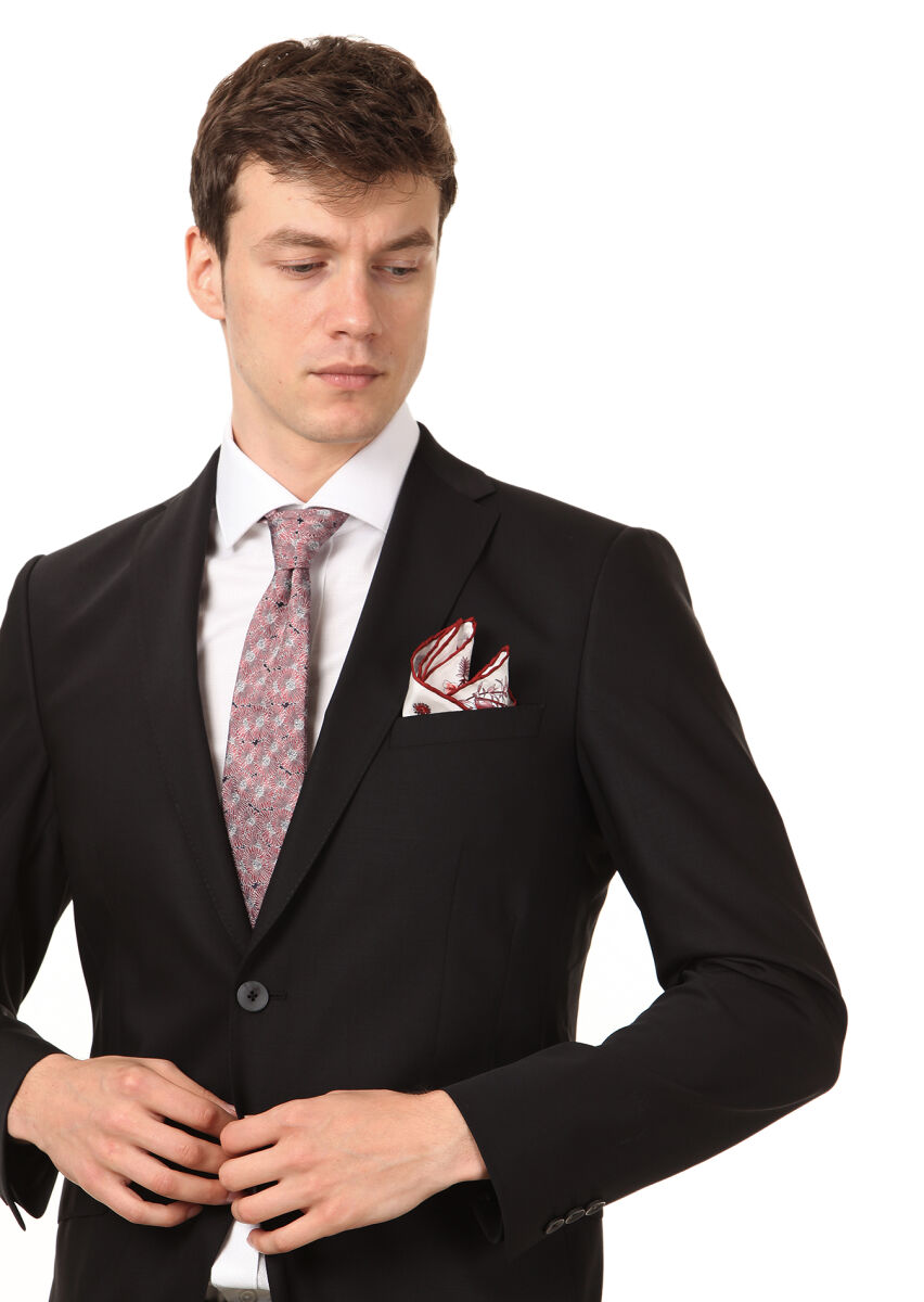 Black Plain Regular Fit Wool Blended Suit - 2