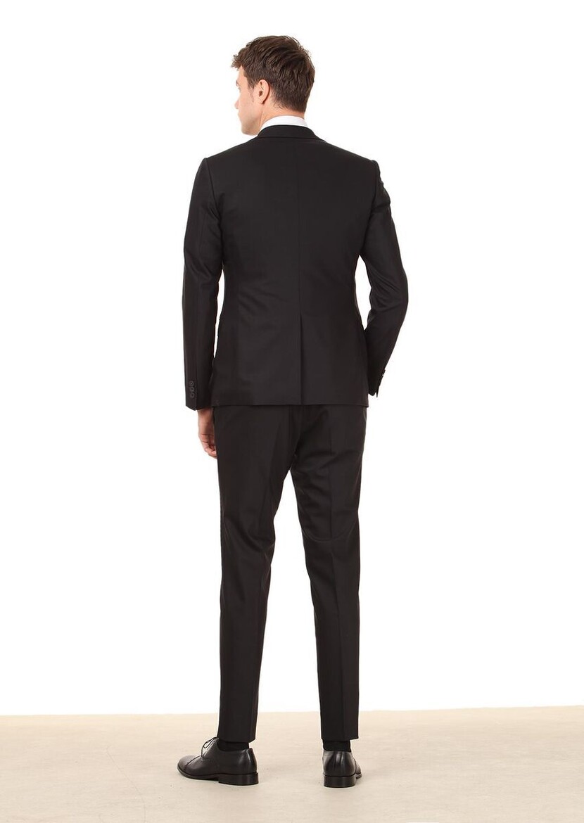 Black Plain Regular Fit Wool Blended Suit - 4