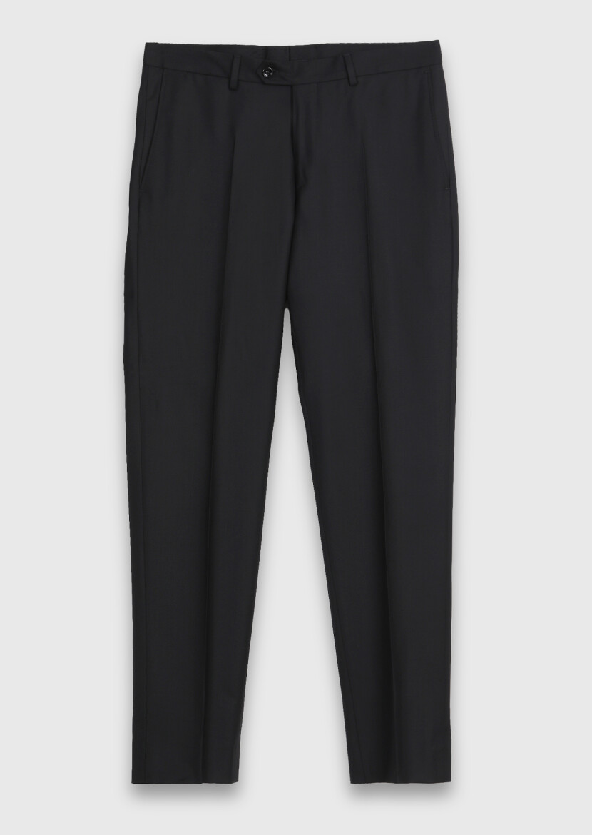Black Plain Regular Fit Wool Blended Suit - 7