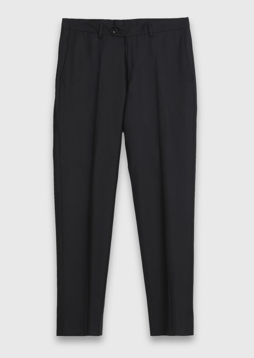 Black Plain Regular Fit Wool Blended Suit - 7