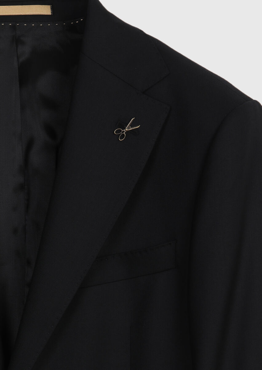 Black Plain Regular Fit Wool Blended Suit - 8
