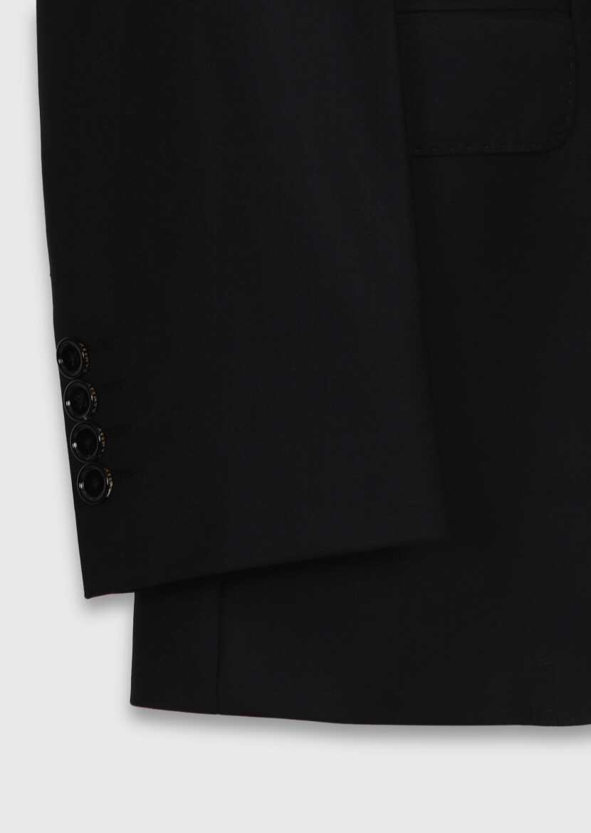 Black Plain Regular Fit Wool Blended Suit - 9