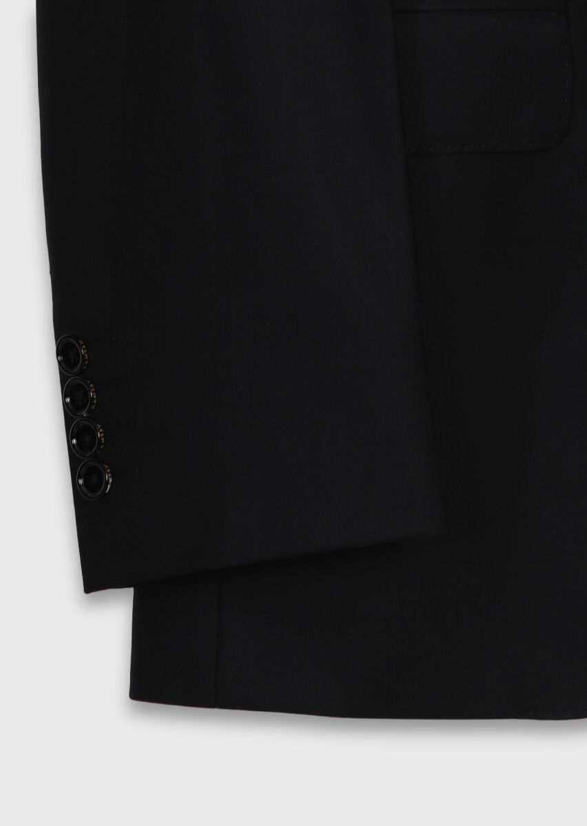 Black Plain Regular Fit Wool Blended Suit - 9