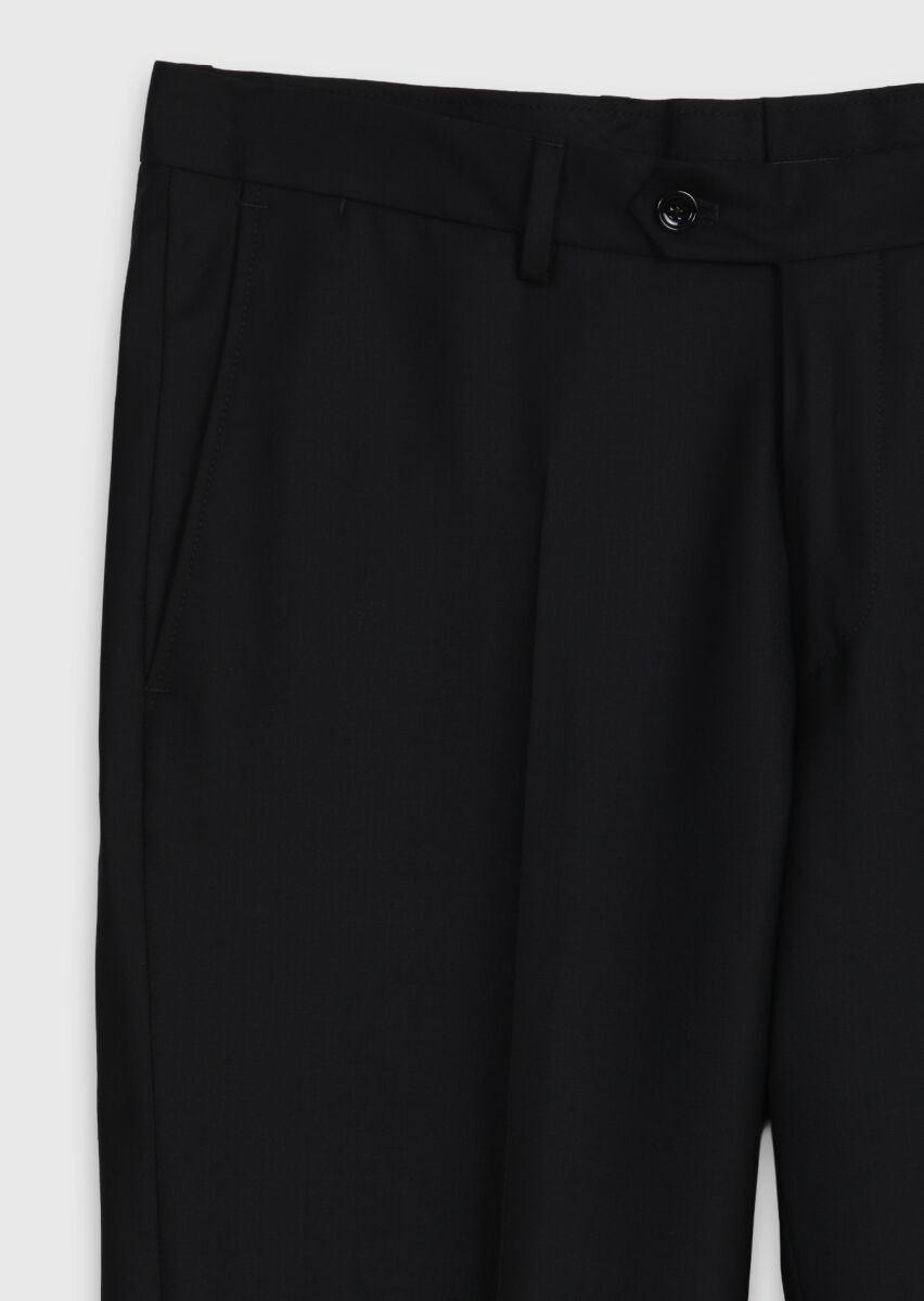 Black Plain Regular Fit Wool Blended Suit - 10