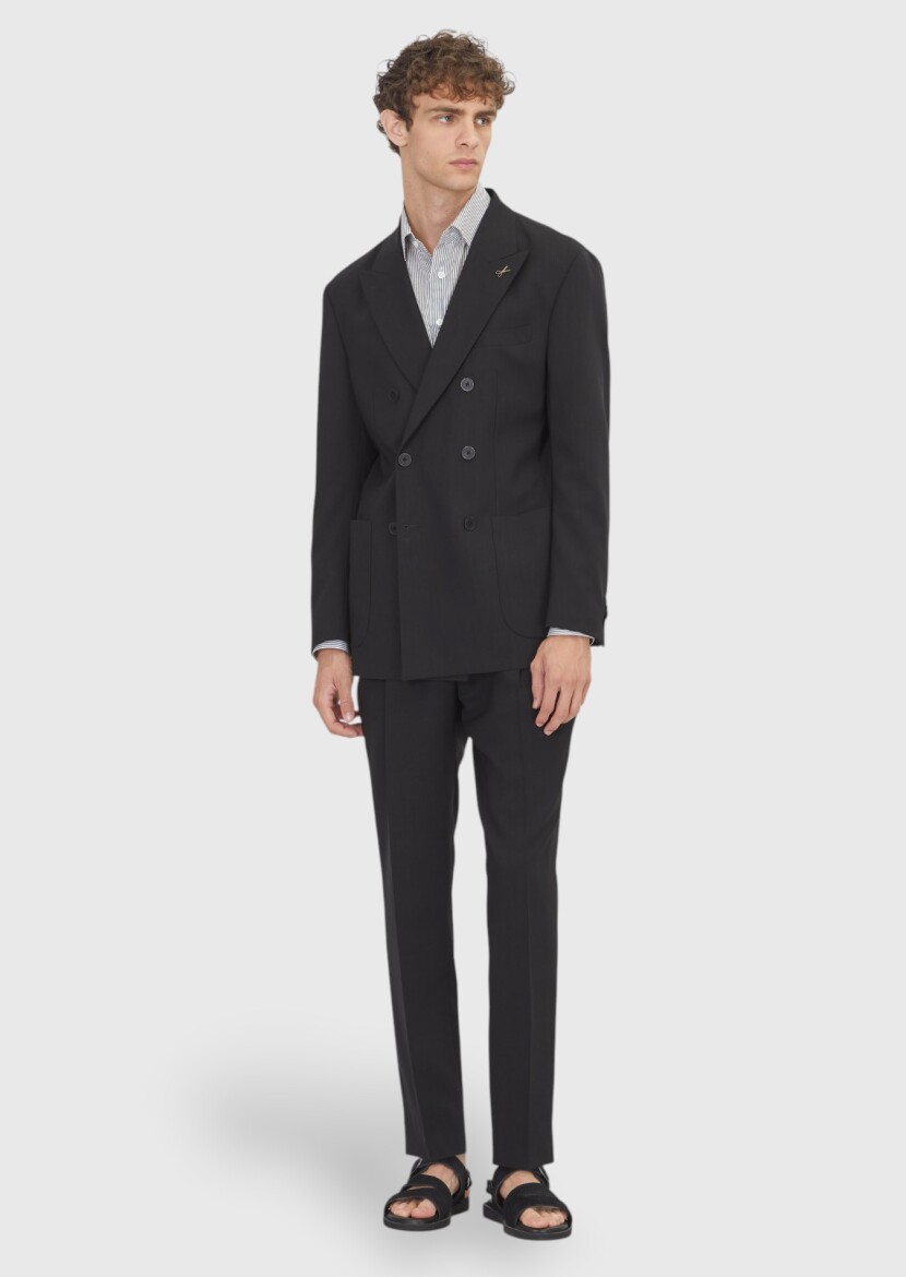 Black Plain Relaxed Fit 100% Wool Suit - RAMSEY
