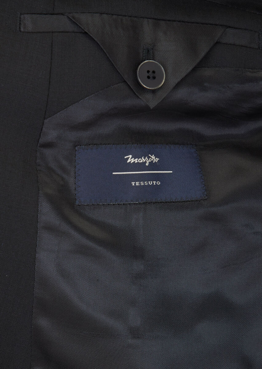 Black Plain Relaxed Fit 100% Wool Suit - 5