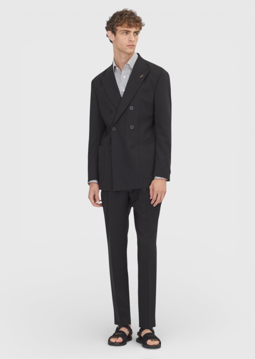 Black Plain Relaxed Fit 100% Wool Suit - RAMSEY