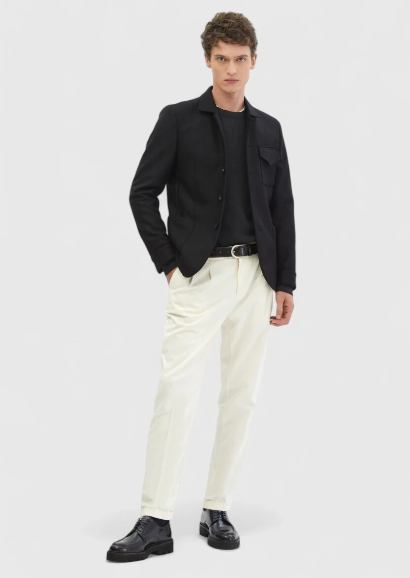 Black Plain Shirt Shoulder Slim Fit 100% Wool Jacket - RAMSEY