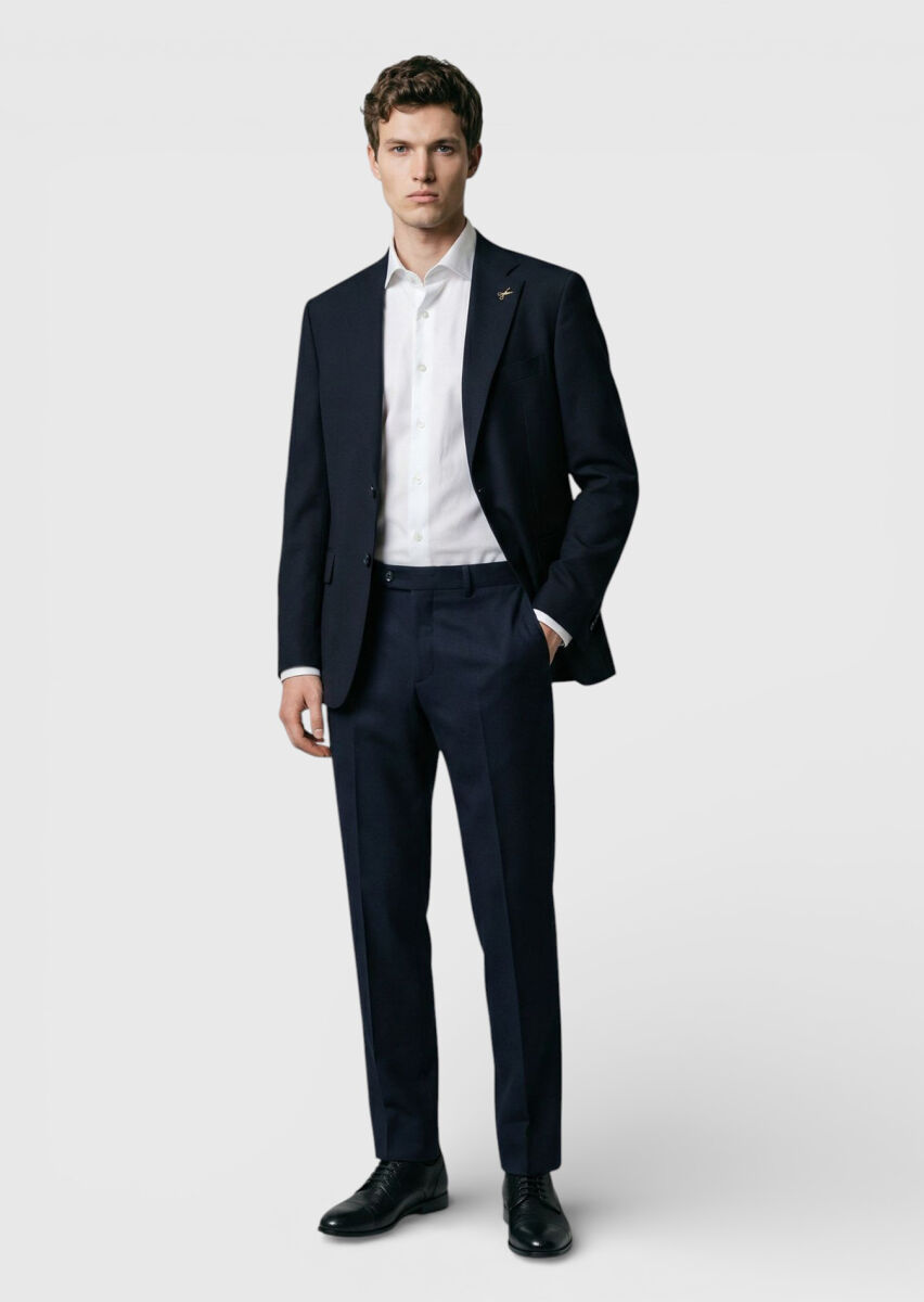 Black Plain Shirt Shoulder Slim Fit 100% Wool Jacket - 3