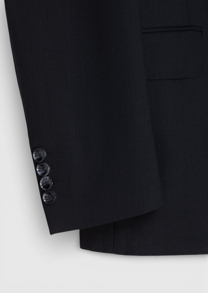 Black Plain Shirt Shoulder Slim Fit 100% Wool Jacket - 7