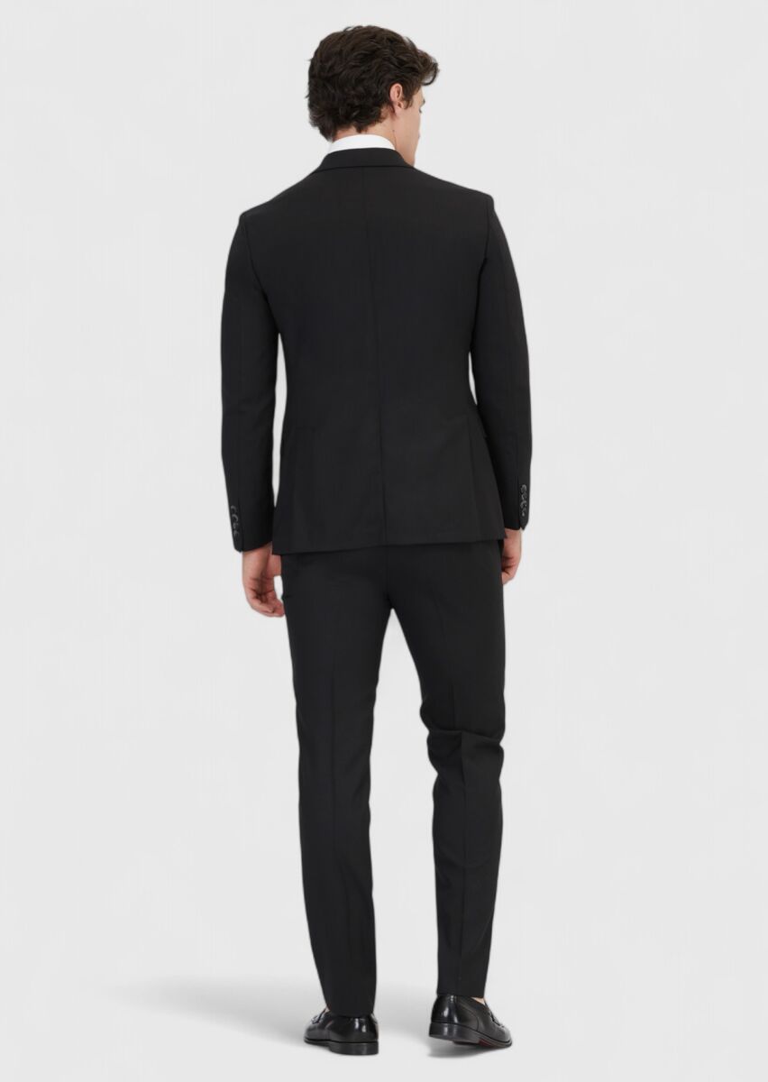 Black Plain Shirt Shoulder Slim Fit 100% Wool Jacket - 6