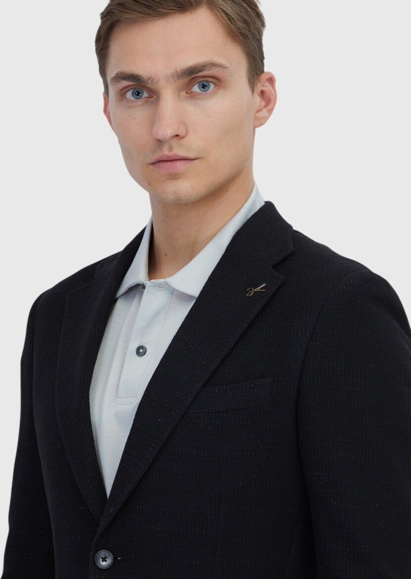 Black Plain Shirt Shoulder Slim Fit Cotton Blended Jacket - 3