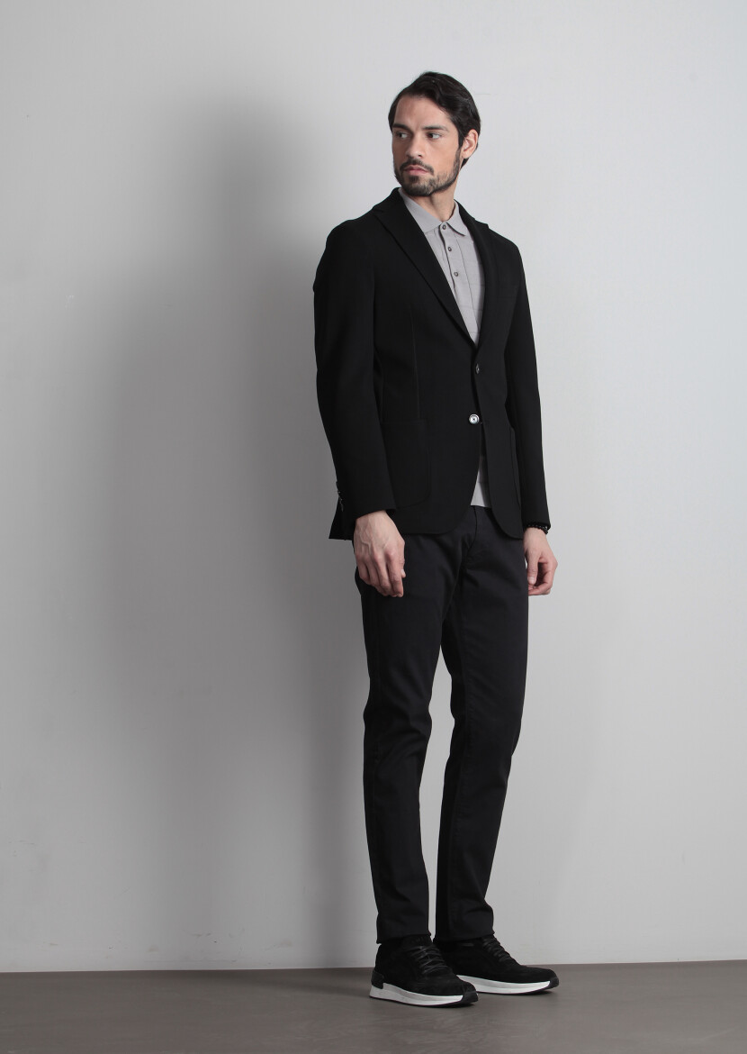 Black Plain Shirt Shoulder Slim Fit Jacket - 2