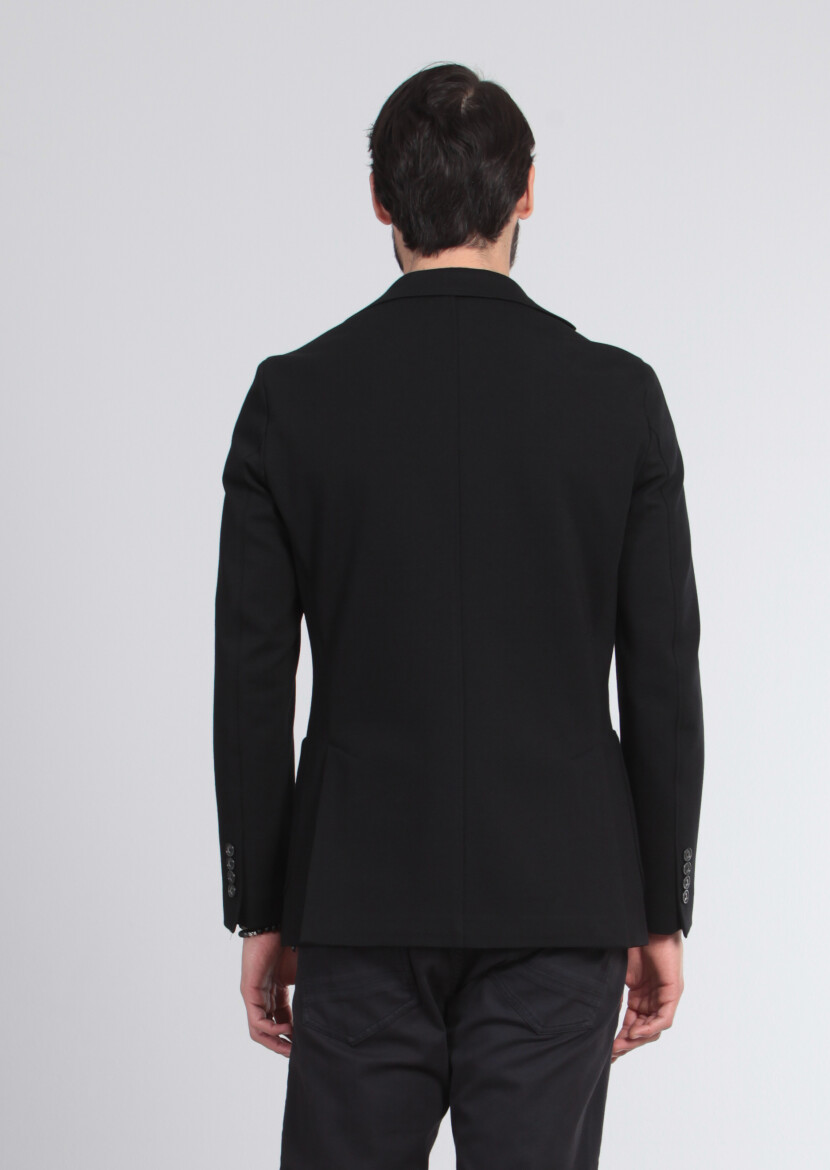 Black Plain Shirt Shoulder Slim Fit Jacket - 4