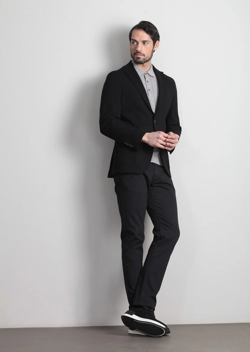 Black Plain Shirt Shoulder Slim Fit Jacket - 2