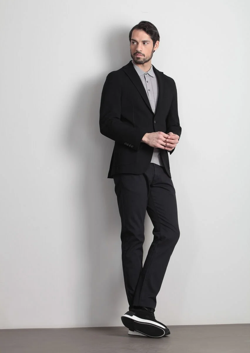 Black Plain Shirt Shoulder Slim Fit Jacket - 2