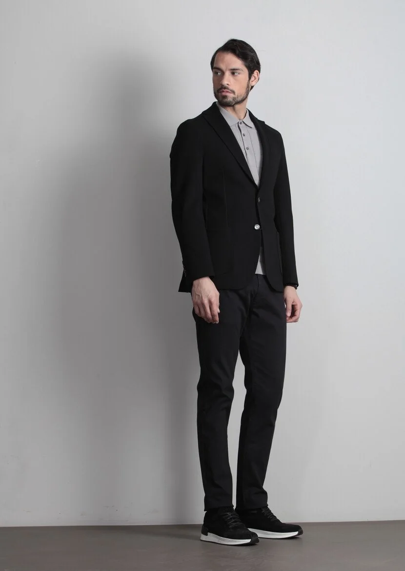 Black Plain Shirt Shoulder Slim Fit Jacket - 3
