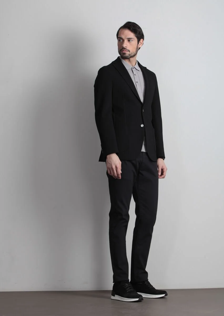 Black Plain Shirt Shoulder Slim Fit Jacket - 3