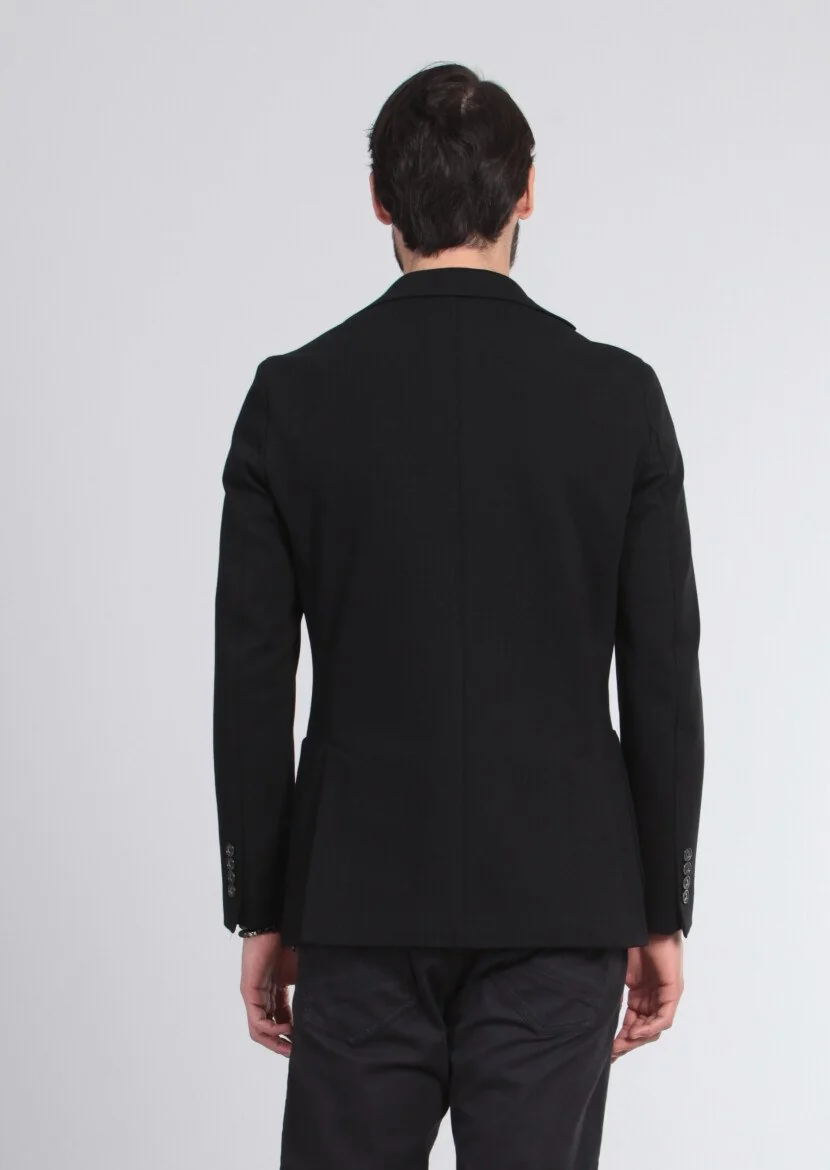 Black Plain Shirt Shoulder Slim Fit Jacket - 5
