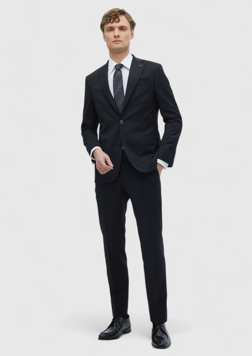 Black Plain Slim Fit 100% Wool Suit - RAMSEY