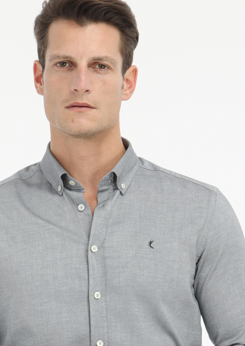 Black Plain Slim Fit Long Weaving Casual 100% Cotton Shirt - 3