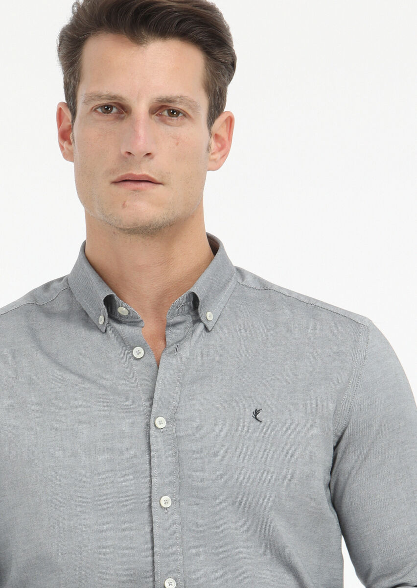 Black Plain Slim Fit Long Weaving Casual 100% Cotton Shirt - 3