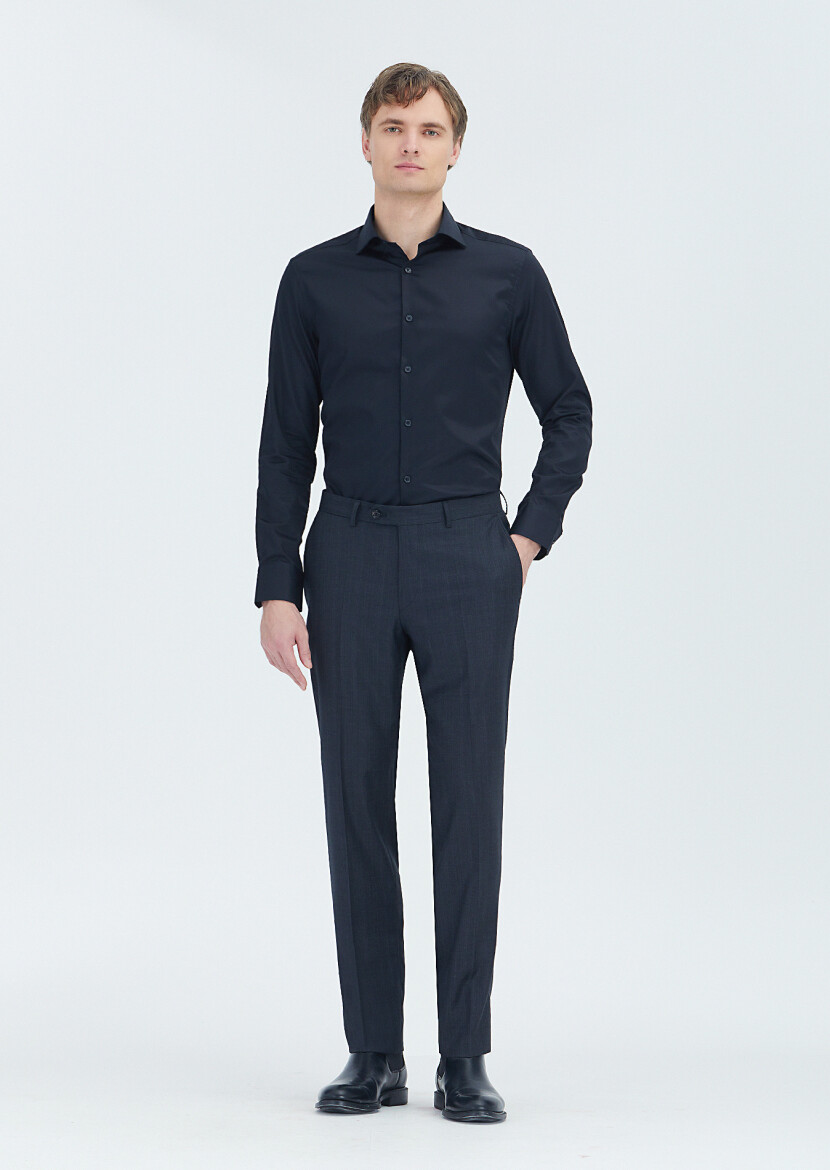 Black Plain Slim Fit Long Weaving Classical 100% Cotton Shirt 
