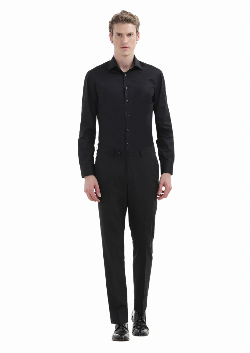 Black Plain Slim Fit Weaving Classical 100% Cotton Shirt - RAMSEY