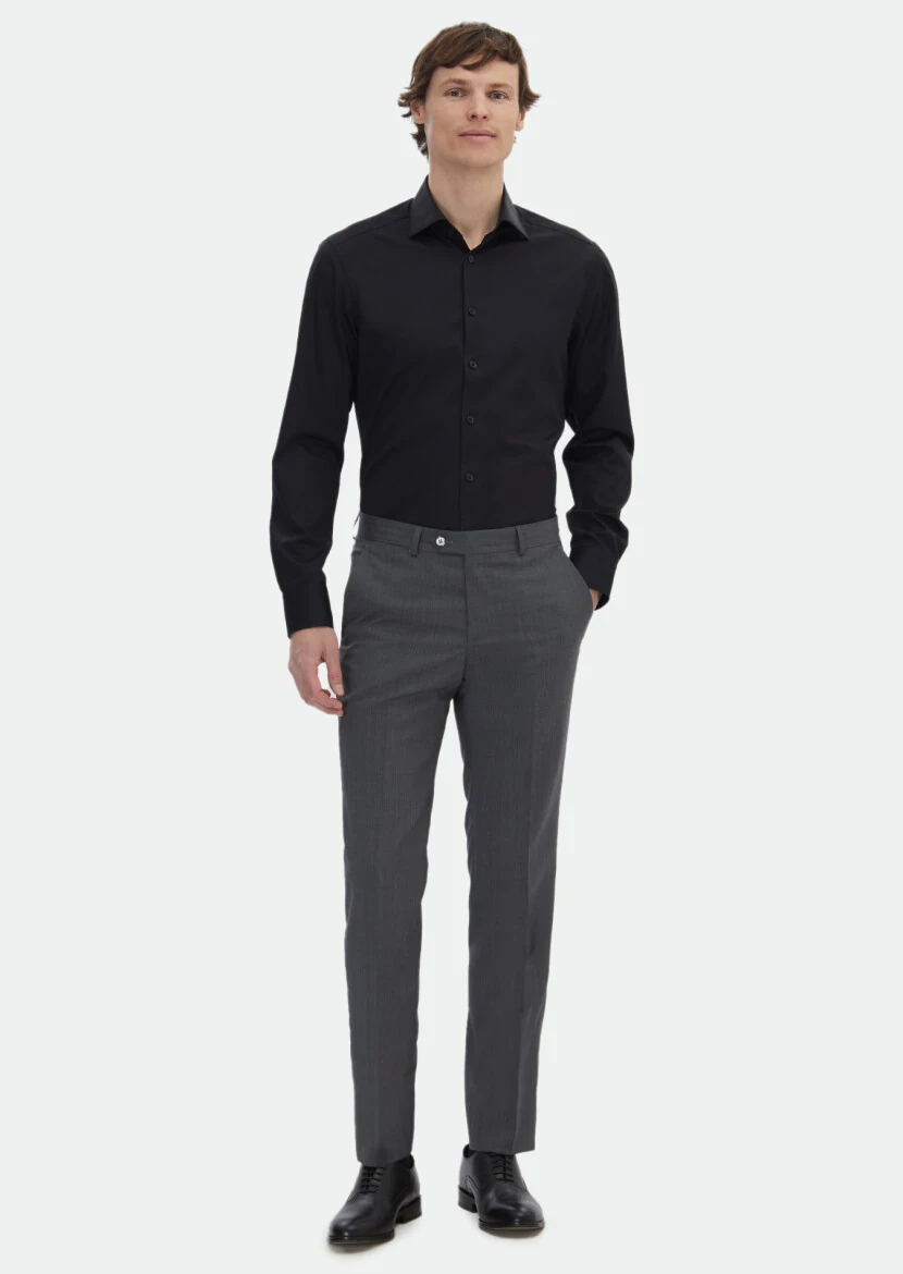 Black Plain Slim Fit Weaving Classical 100% Cotton Shirt - RAMSEY