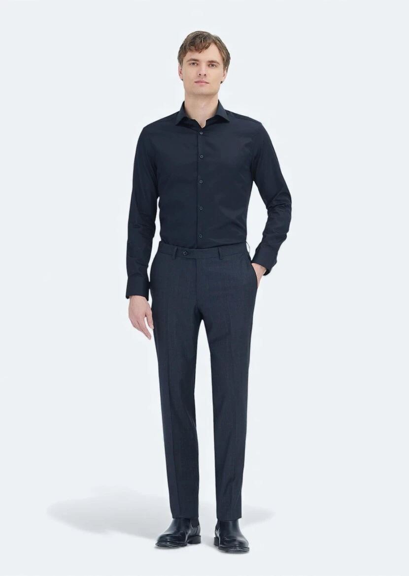 Black Plain Slim Fit Weaving Classical 100% Cotton Shirt - RAMSEY