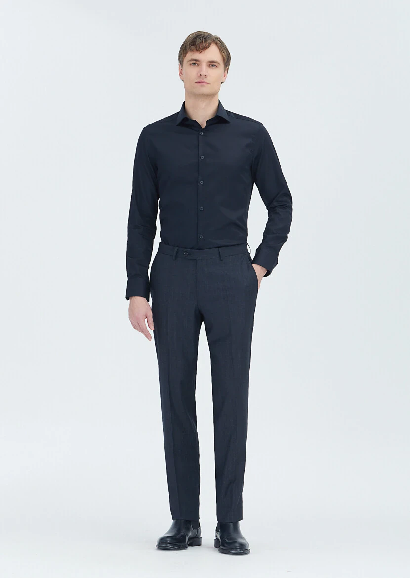 Black Plain Slim Fit Weaving Classical 100% Cotton Shirt - RAMSEY