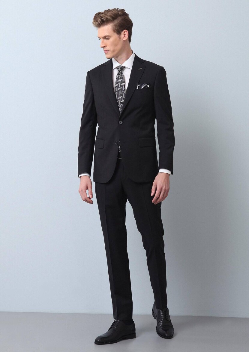 Black Plain Thin&Taller Slim Fit 100% Wool Suit - RAMSEY