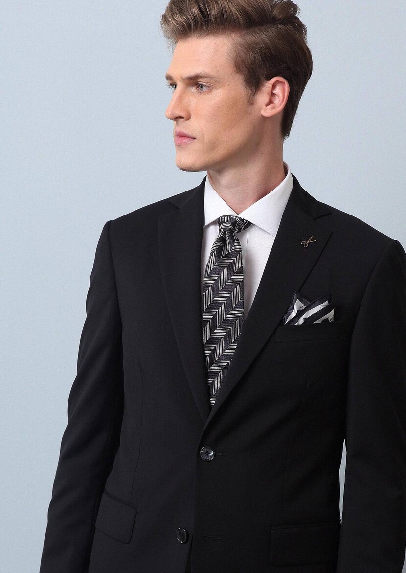 Black Plain Thin&Taller Slim Fit 100% Wool Suit - 3