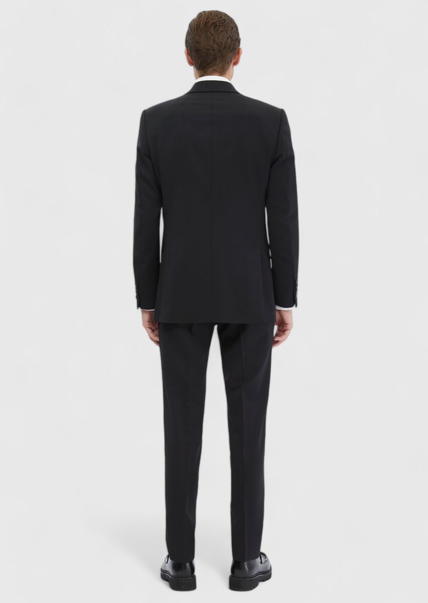 Black Plain Thin&Taller Slim Fit 100% Wool Suit - 7