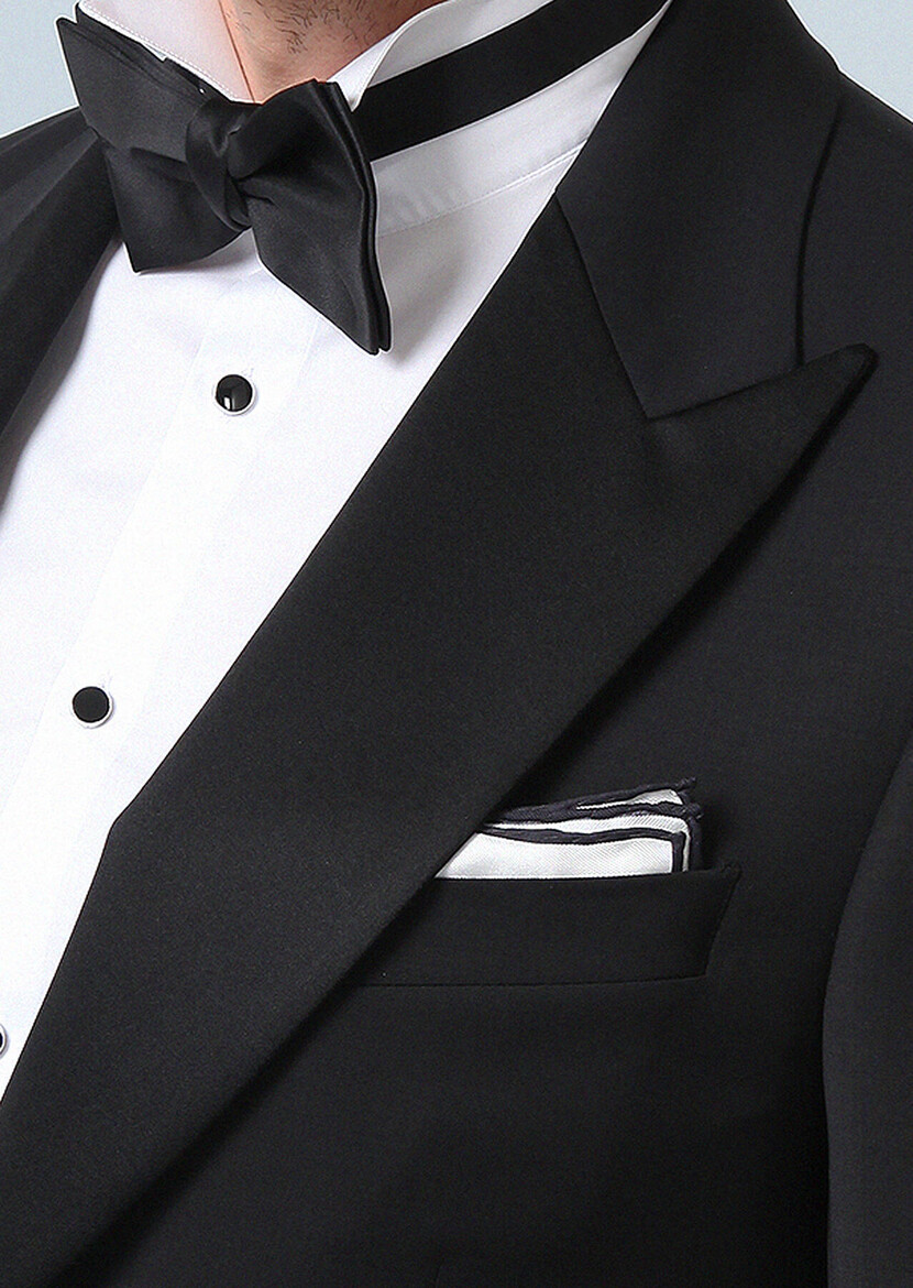 Black Plain Thin&Taller Slim Fit Double Breasted Collar Weaving Tuxedo - 3