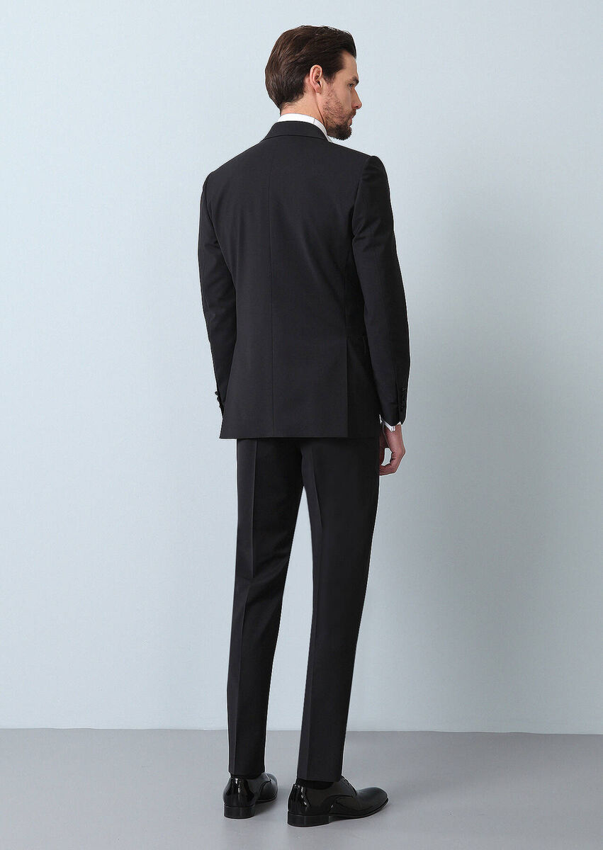 Black Plain Thin&Taller Slim Fit Double Breasted Collar Weaving Tuxedo - 6