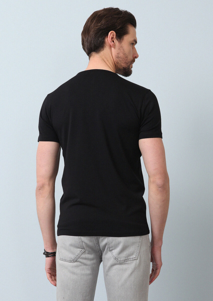 Black Plain V-Neck Cotton Blended T-Shirt - 5