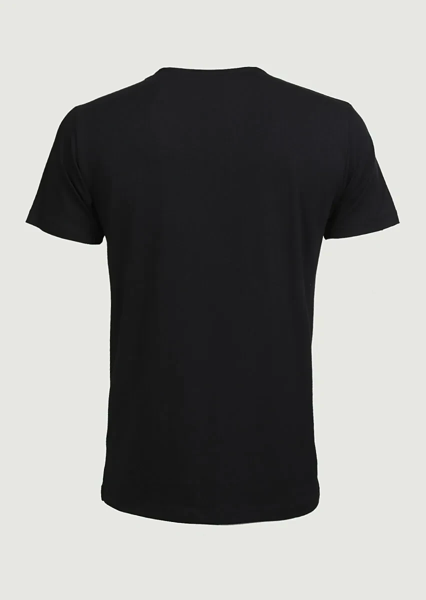 Black Plain V-Neck Cotton Blended T-Shirt - 2