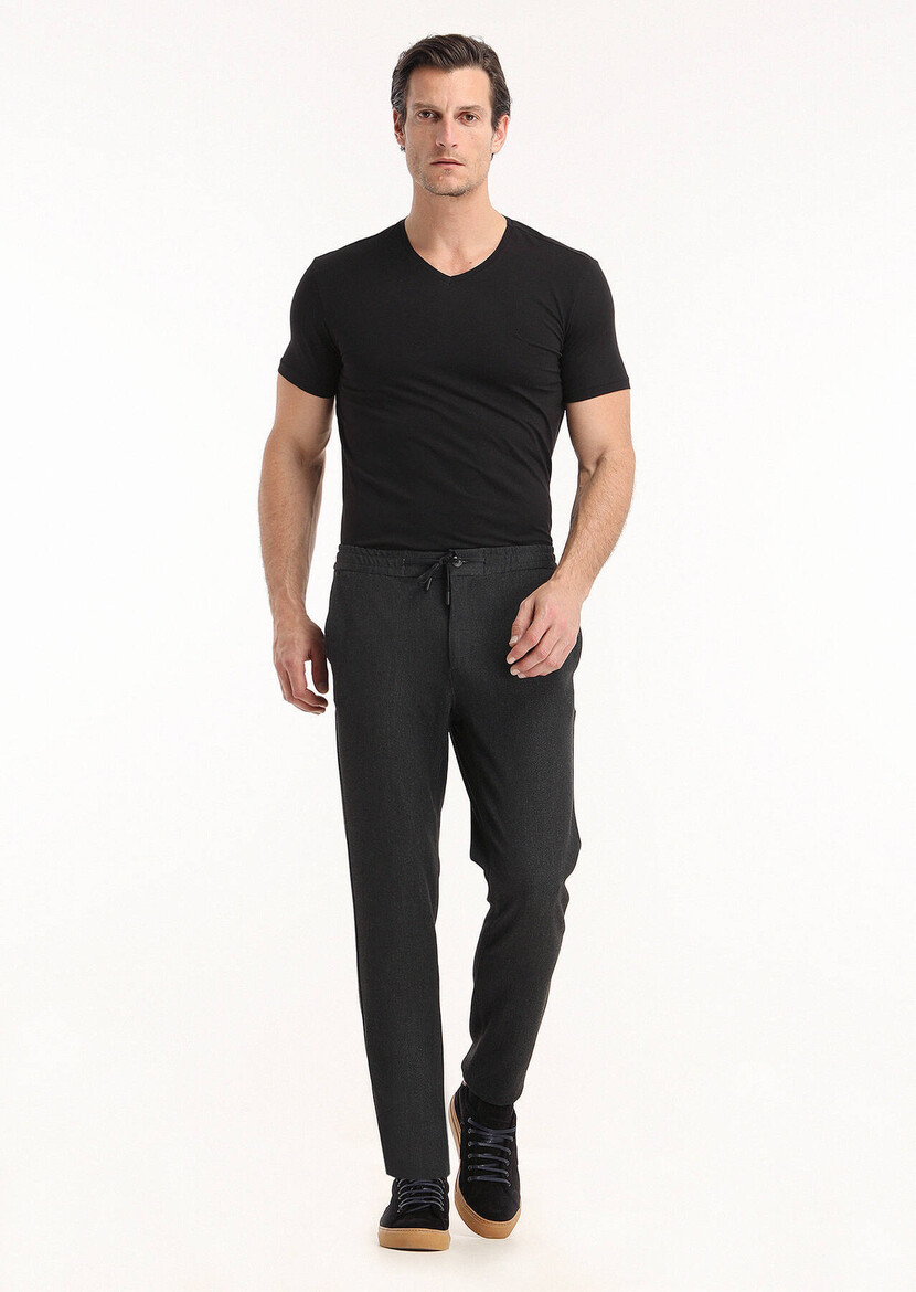 Black Plain V-Neck Cotton Blended T-Shirt - 2