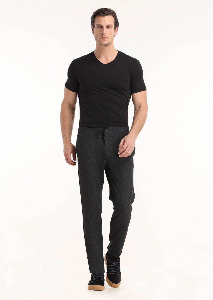 Black Plain V-Neck Cotton Blended T-Shirt - 1