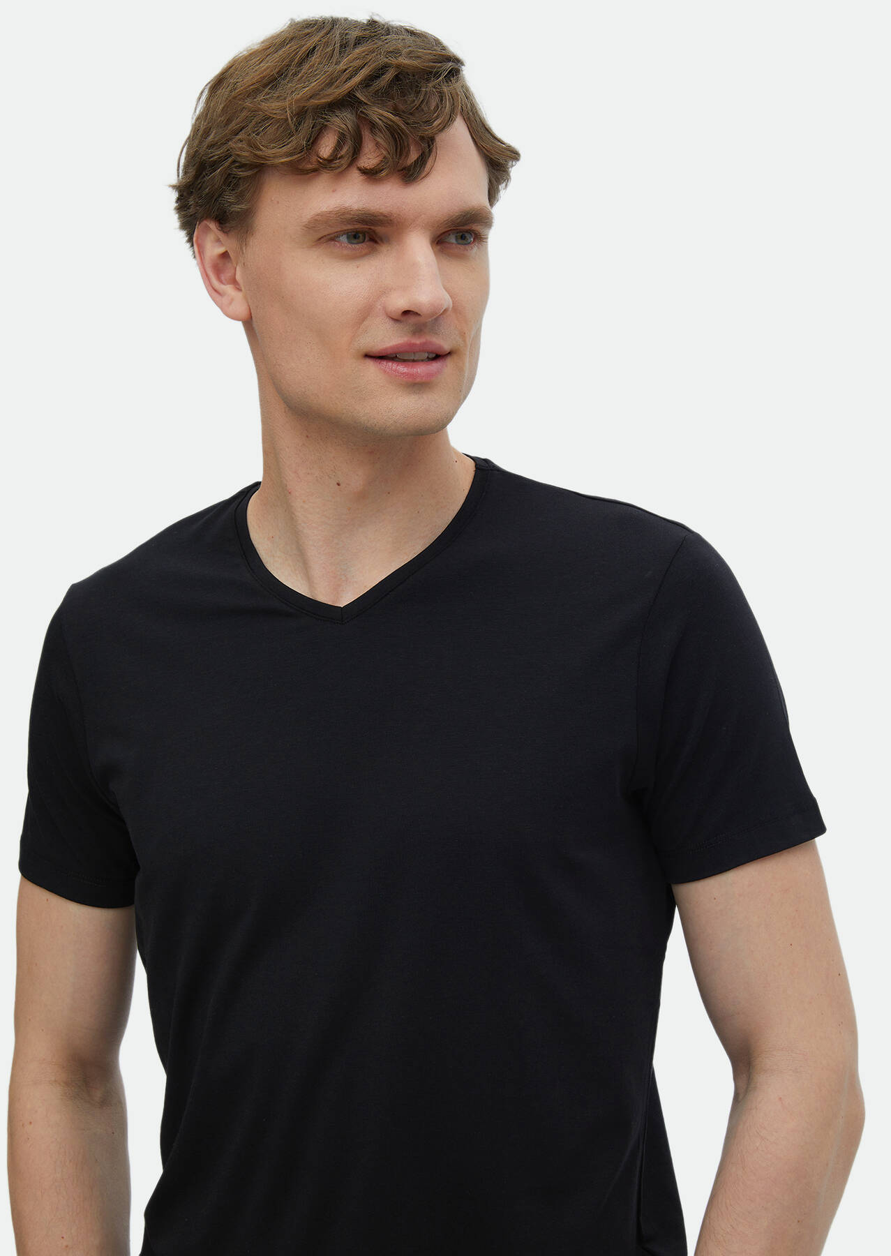 Black Plain V Neck Cotton Blended T Shirt