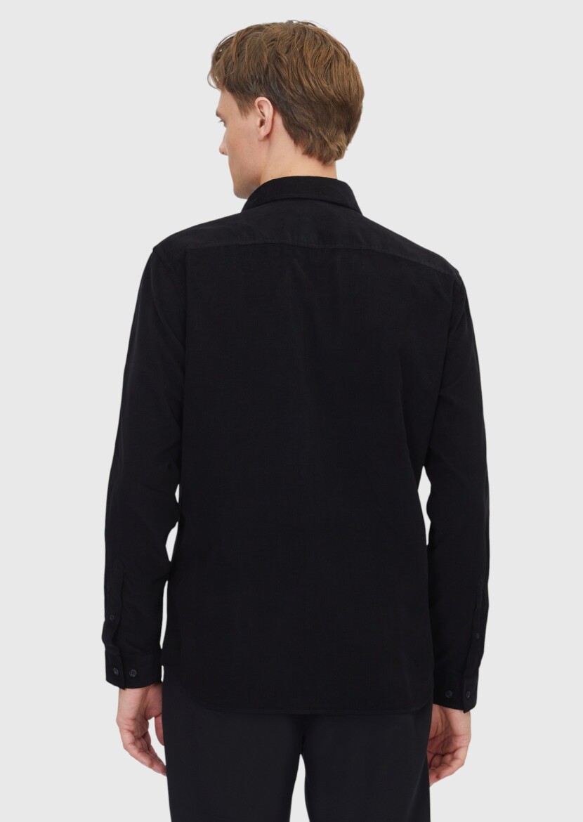 Black Plain Weaving Casual 100% Cotton Shirt - 6