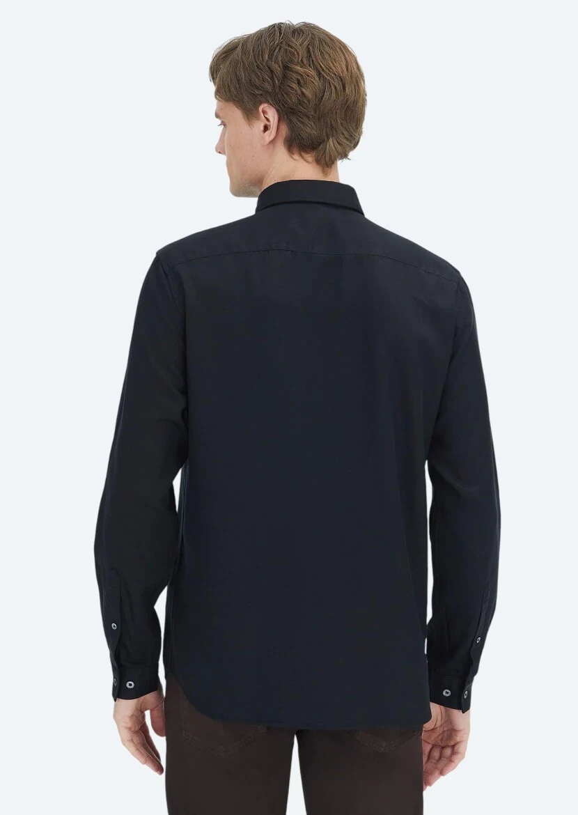 Black Plain Weaving Casual Shirt - 5