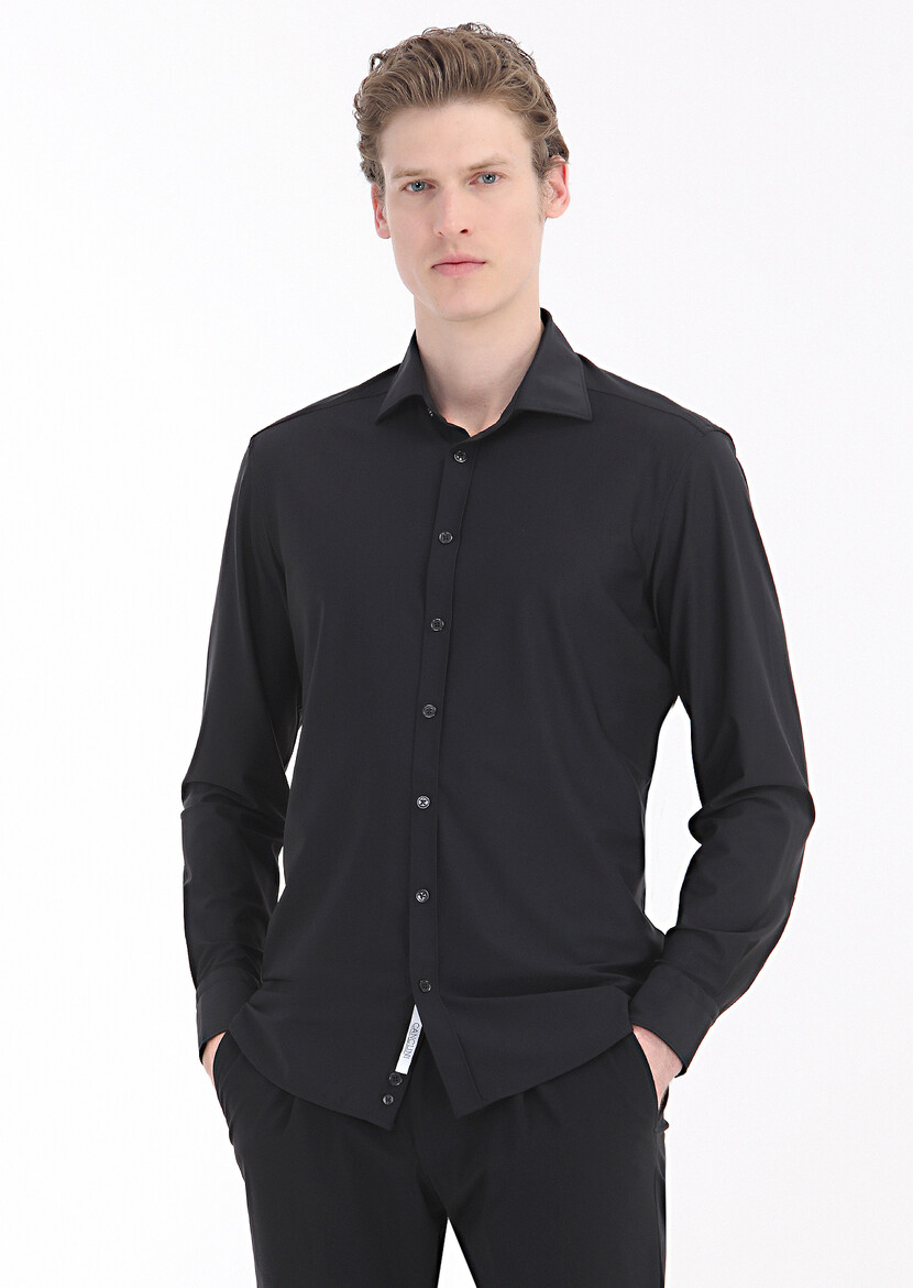 Black Plain Weaving Classical Shirt 