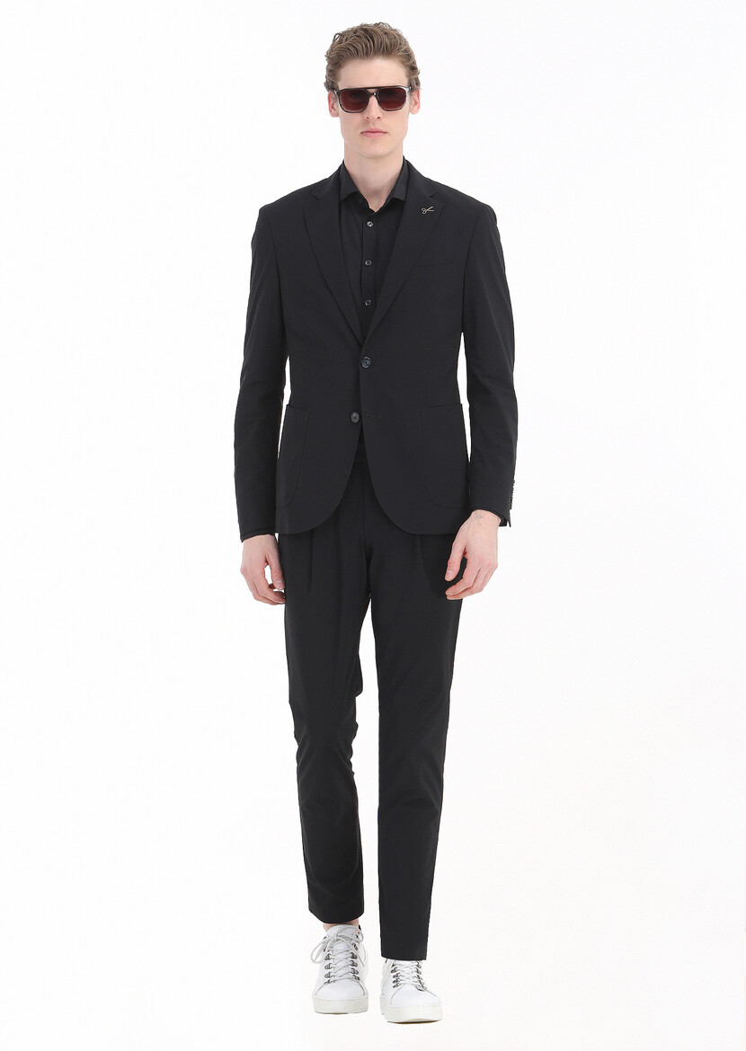 Black Plain Weaving Classical Shirt - 5