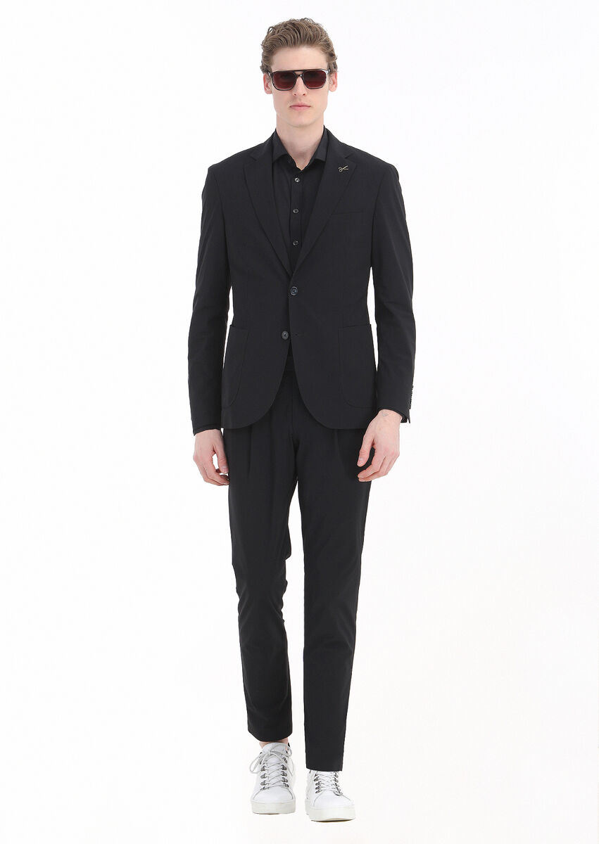 Black Plain Weaving Classical Shirt - 5