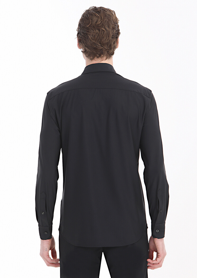 Black Plain Weaving Classical Shirt - 6